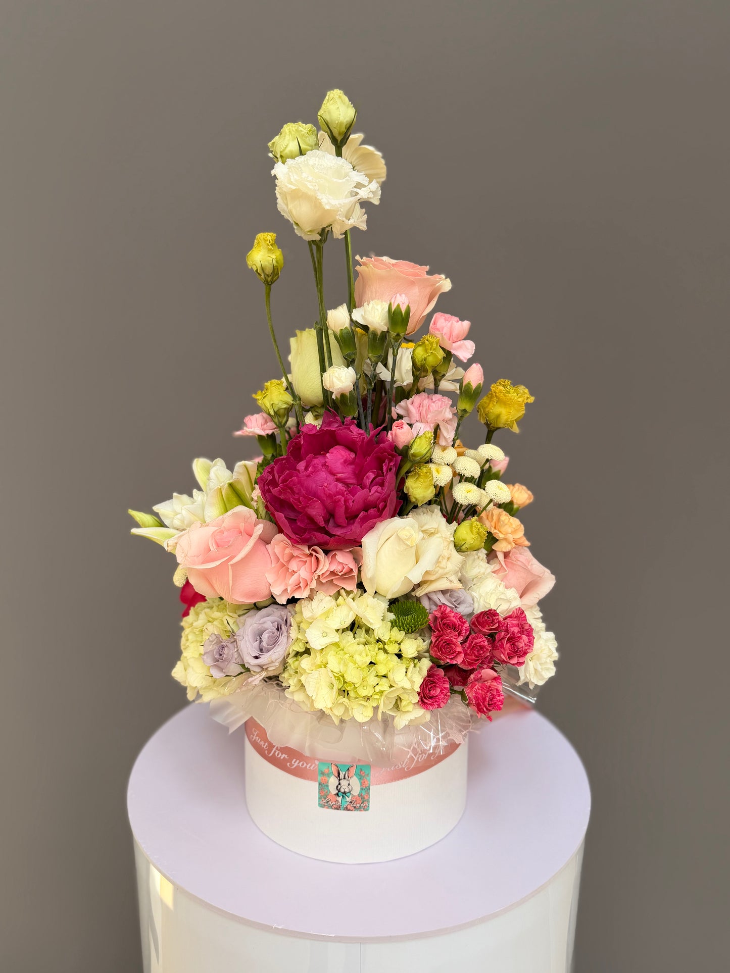 The Metamorphosis Pastel Rose & Magenta Peony 360° Box | Elite Floral Decor