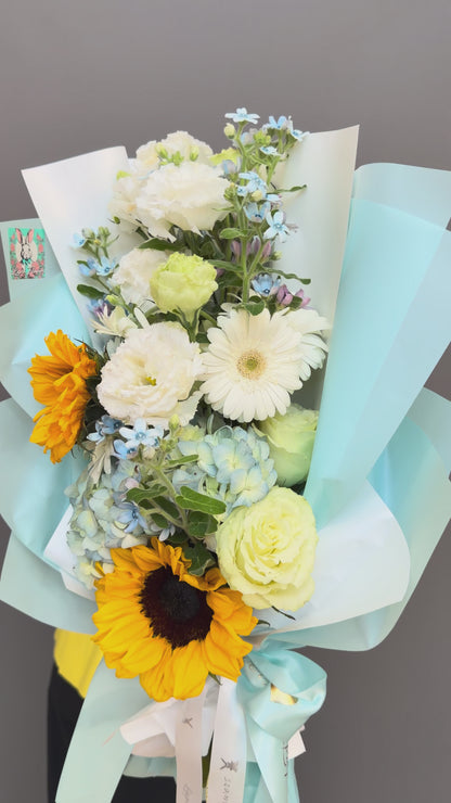 The Sunkissed Sky Sunflower & Azure Hydrangea Bouquet