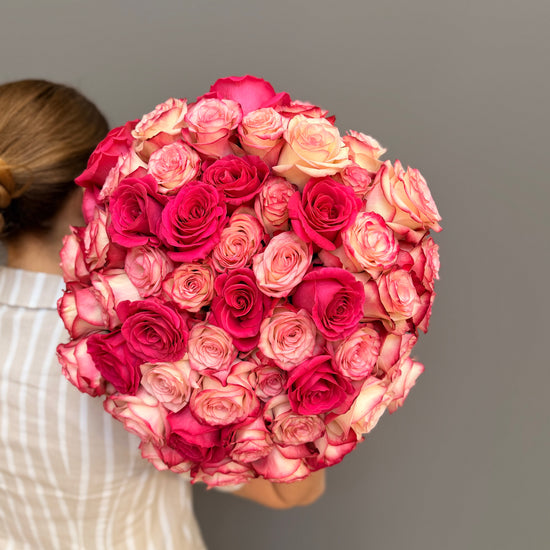 Extra-large luxury artisan flower bouquet featuring a dense dome of premium hot pink and cream-rose bicolor Ecuadorian roses by Lapin Flowers. Upscale grand floral delivery for Bethesda Maryland, Potomac, and Washington DC.⁠