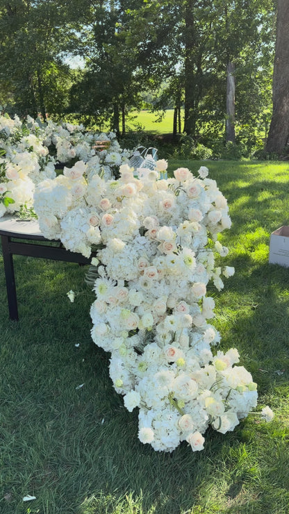 The Imperial White Hydrangea & Blush Rose Cascading Table Runner | Luxury Event Floral Design Washington DC